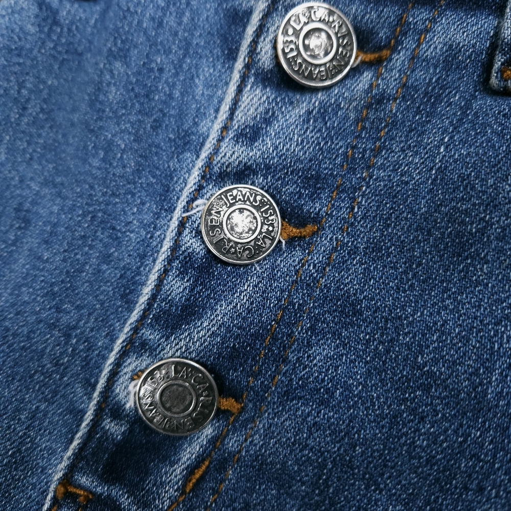 RISEN Los Angeles Flared Blue Jeans Distressed Patched Upcycled Denim Size 26 /3 - Picture 7 of 16